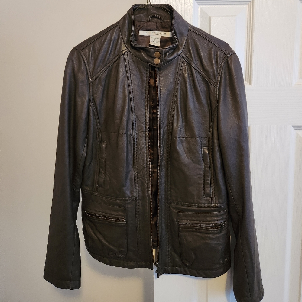 Genuine brown leather jacket | Rezrekshn by Esther Chen